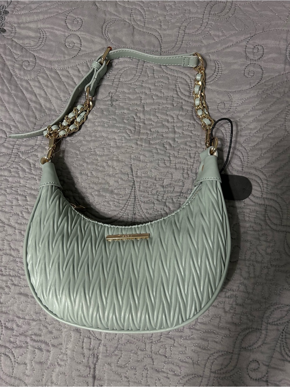 Mint Quilted Shoulder Bag with Gold Chain Detail